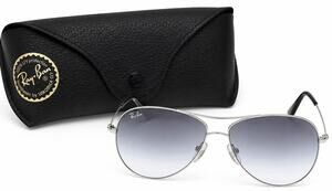 RAY-BAN Aviator Sunglasses Silver Frame Men/Women Gradient Grey Lens With Case